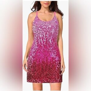 NEW Maner Red Ombre Sequin Sleeveless Cocktail/Party/Formal Mini Dress Size M